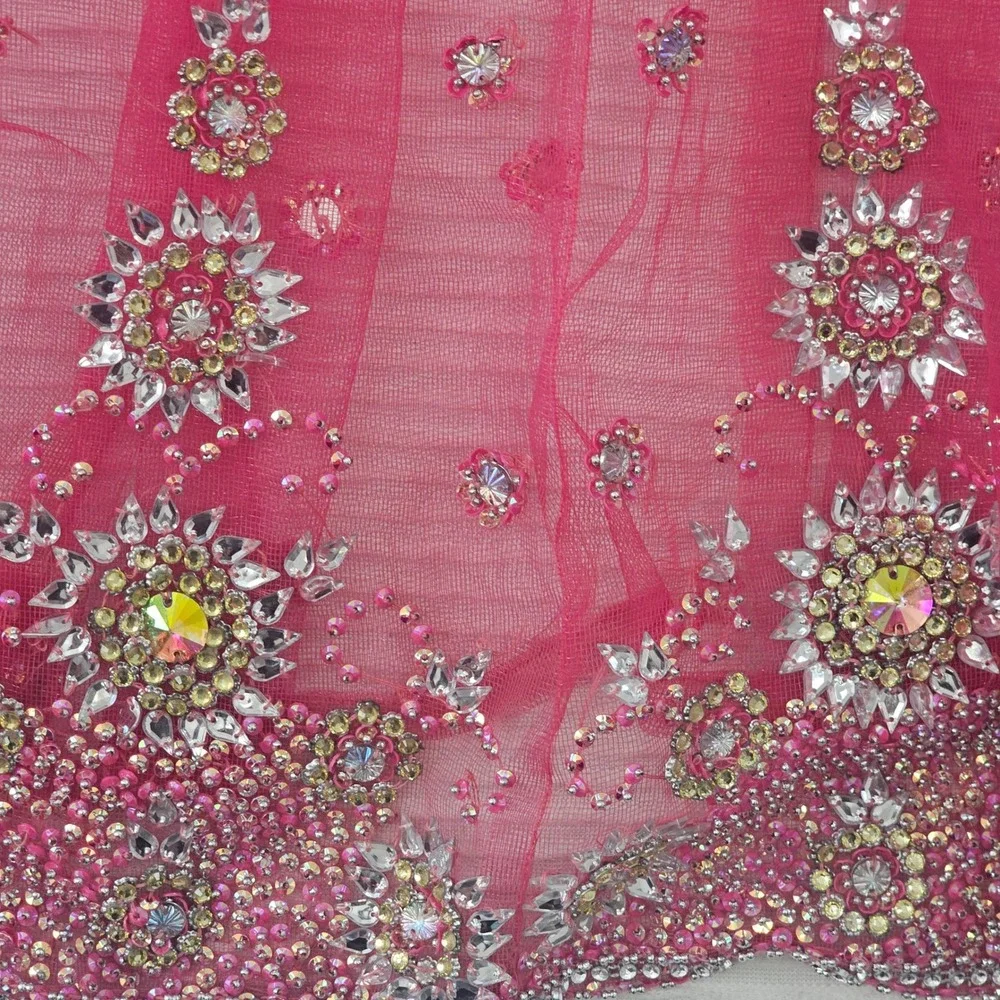 Girls Pink Embellished Indian DesiTunic Skirt Set Size 10 Beaded Sparkly Festive
